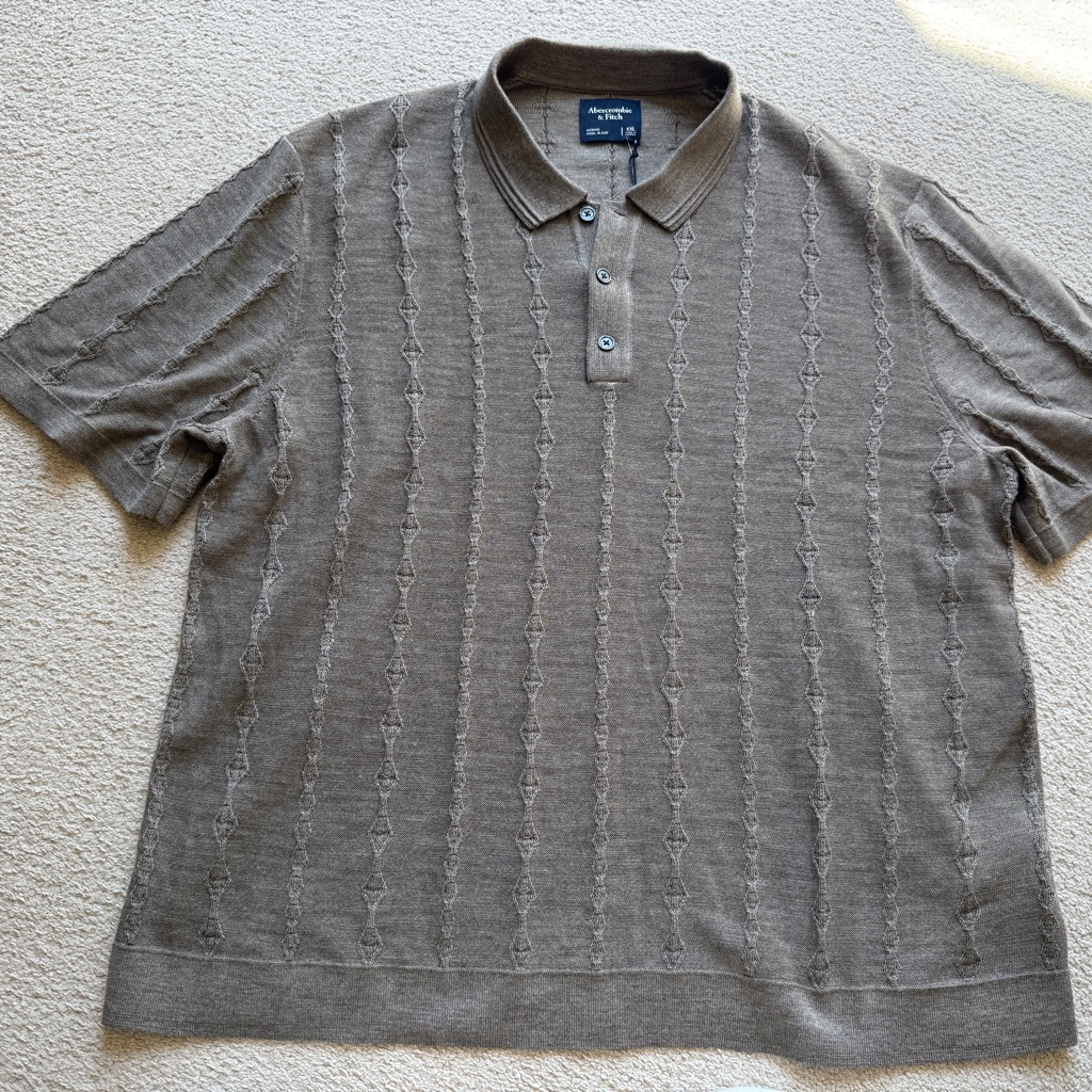 Abercrombie & Fitch Men's Taupe Knit Polo With Textured Stripe
